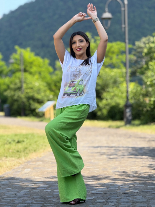 Tricou alb cu imprimeu masinuta verde [4]