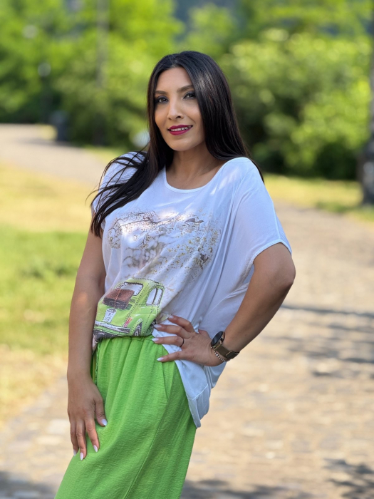 Tricou alb cu imprimeu masinuta verde [2]