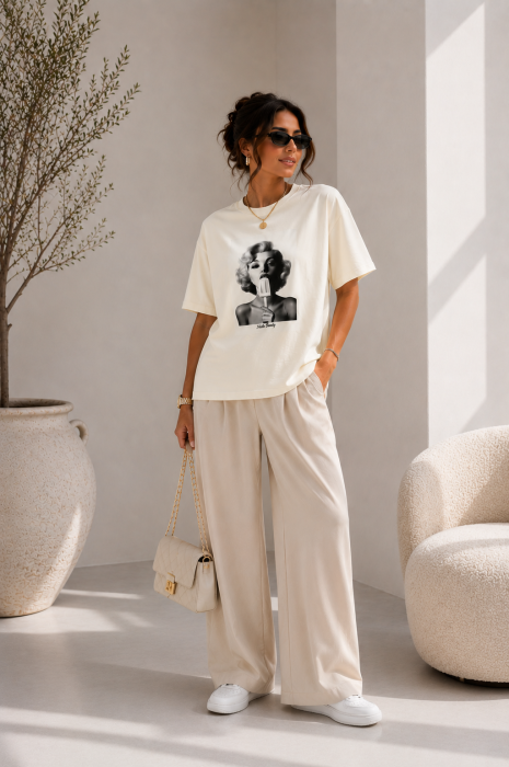 Tricou alb galbui cu imprimeu fata cu inghetata alba [4]