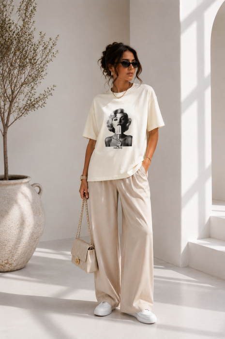 Tricou alb galbui cu imprimeu fata cu inghetata alba [3]