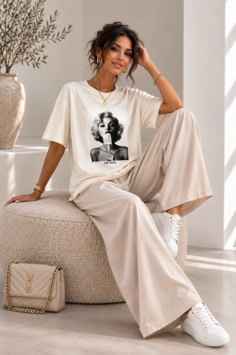 Tricou alb galbui cu imprimeu fata cu inghetata alba [2]