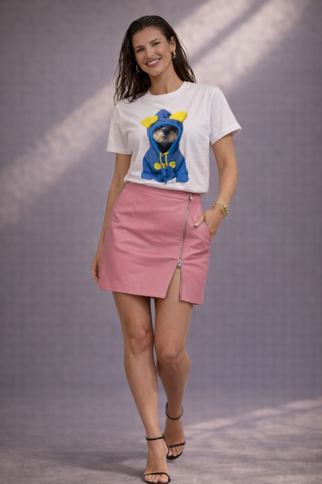 Tricou dama alb cu imprimeu catel cu hanorac albastru [3]