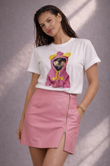 Tricou dama alb cu imprimeu catel cu hanorac roz [2]