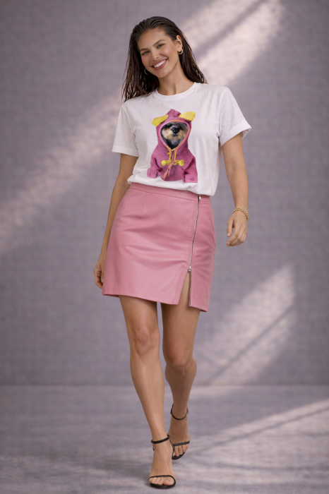 Tricou dama alb cu imprimeu catel cu hanorac roz [3]