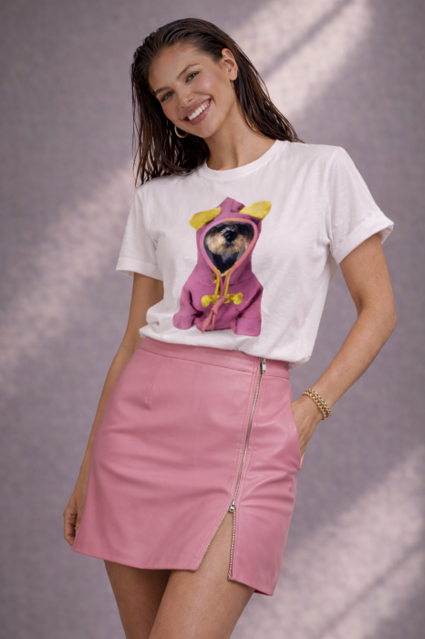 Tricou dama alb cu imprimeu catel cu hanorac roz [4]