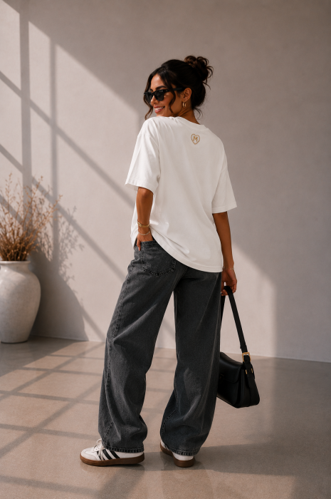 Tricou dama alb cu imprimeu fetita cu rochita roz stil kimono [4]