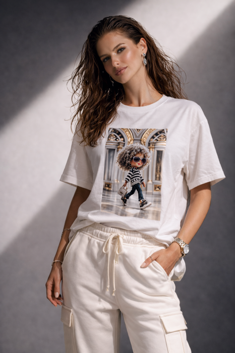 Tricou dama alb cu imprimeu fetita fashion [6]