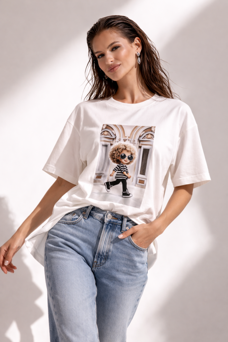 Tricou dama alb cu imprimeu fetita fashion [2]