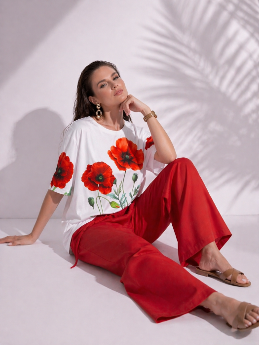 Tricou dama alb cu imprimeu maci [4]