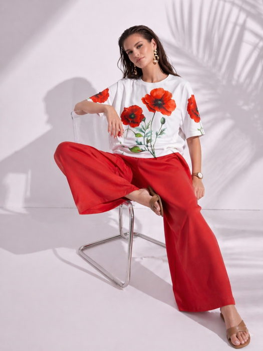 Tricou dama alb cu imprimeu maci [2]