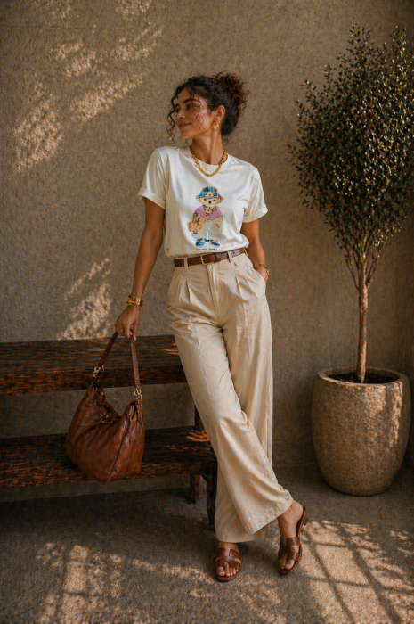 Tricou dama alb cu imprimeu ursulet - Holiday Time [2]