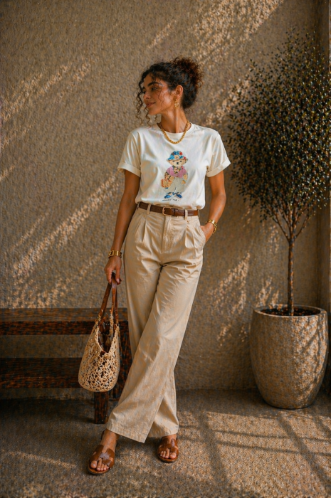 Tricou dama alb cu imprimeu ursulet - Holiday Time [3]