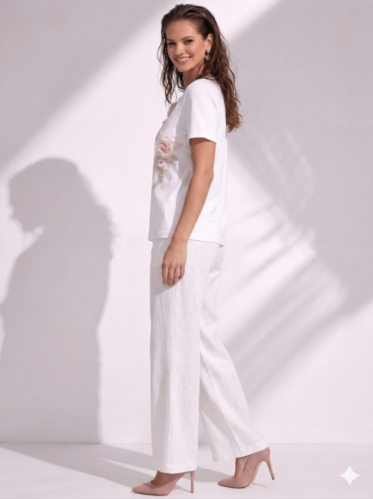 Tricou dama alb cu trandafiri roz 3D [3]