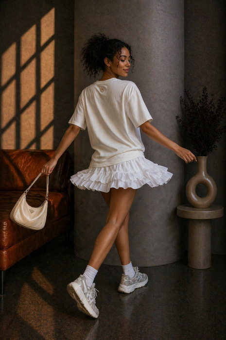 Tricou dama alb din bumbac cu imprimeu fetita cu bentita rosie [2]