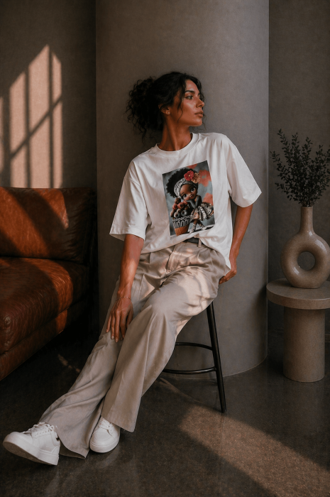 Tricou dama alb din bumbac cu imprimeu fetita cu briose [4]