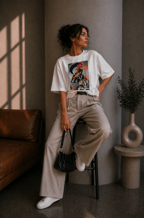 Tricou dama alb din bumbac cu imprimeu fetita cu briose [3]