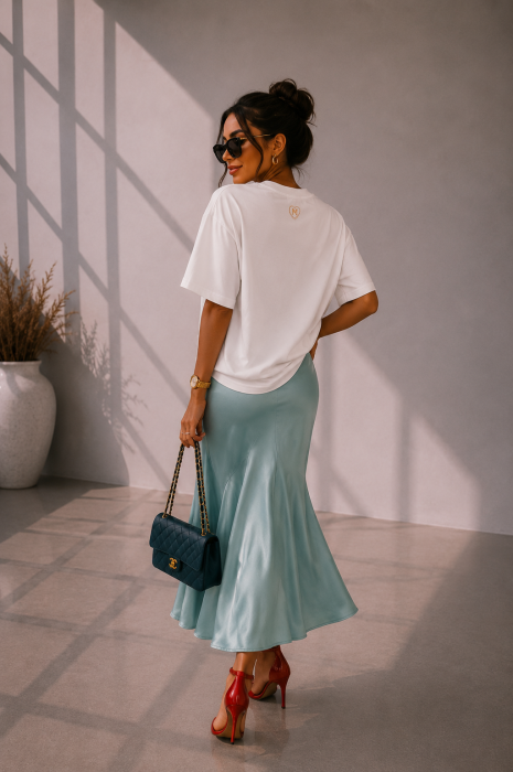 Tricou dama alb din bumbac cu imprimeu fetita cu flori de mar in par [2]
