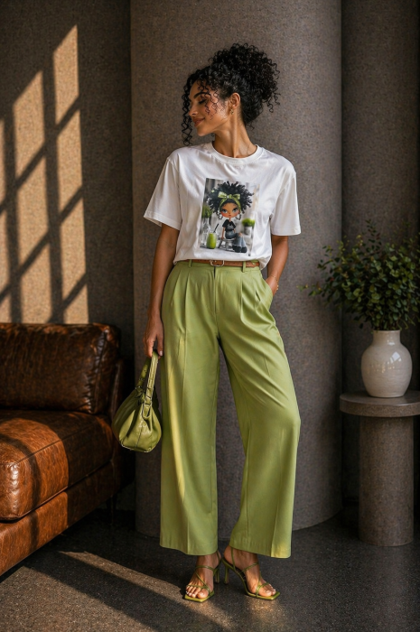 Tricou dama alb din bumbac cu imprimeu fetita cu milkshake [3]