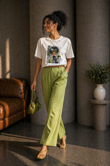 Tricou dama alb din bumbac cu imprimeu fetita cu milkshake [2]