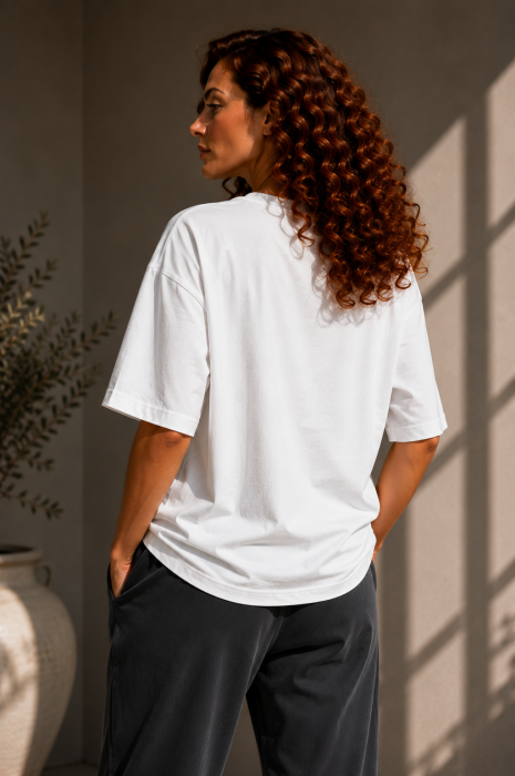 Tricou dama alb din bumbac cu imprimeu fetita roscata [4]