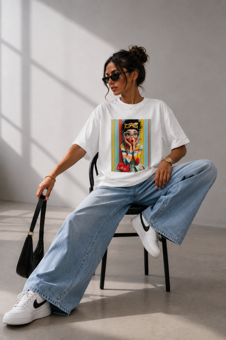 Tricou dama alb din bumbac cu imprimeu rustic galben [3]
