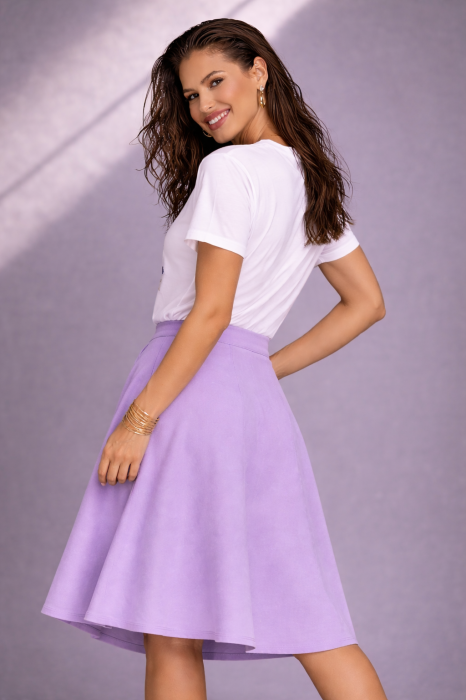 Tricou dama alb din bumbac cu lavanda si pietricele aplicate - [3]