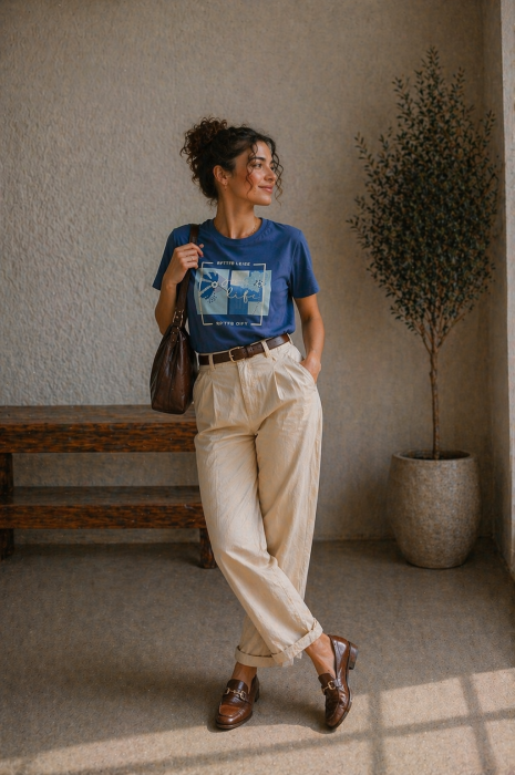 Tricou dama albastru cu imprimeu floral albastru [3]