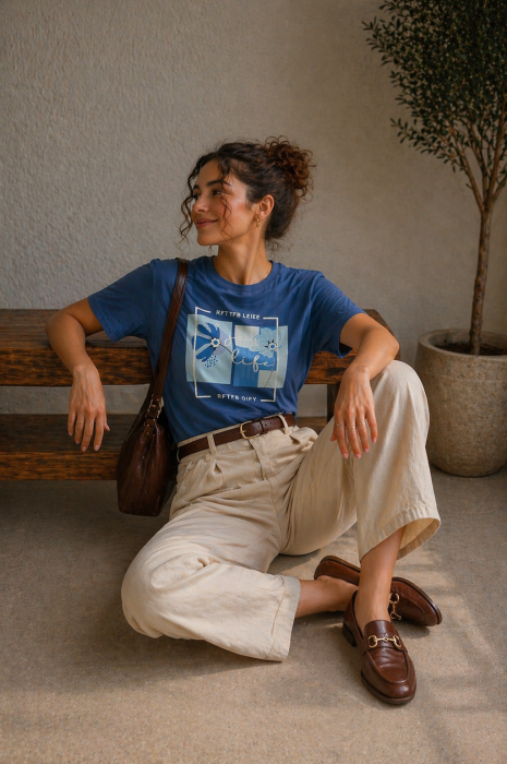 Tricou dama albastru cu imprimeu floral albastru [4]