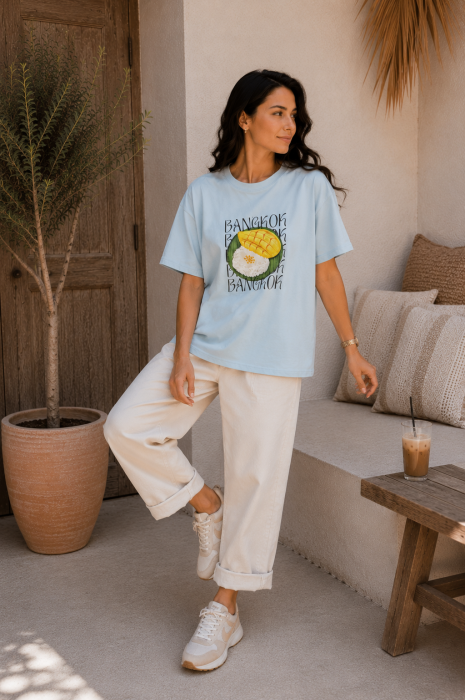 Tricou dama albastru deschis cu imprimeu BANGKOK [4]