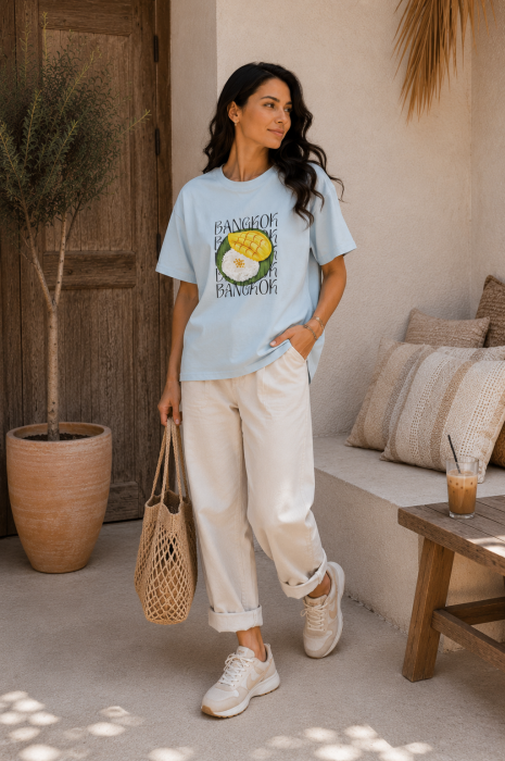 Tricou dama albastru deschis cu imprimeu BANGKOK [2]