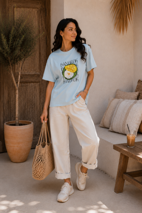 Tricou dama albastru deschis cu imprimeu BANGKOK [3]
