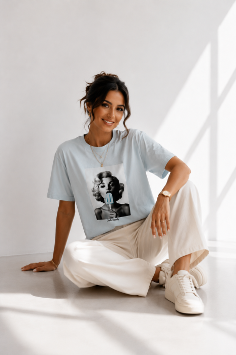 Tricou dama albastru deschis cu imprimeu fata cu inghetata albastra [4]