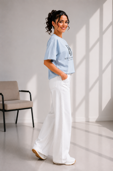 Tricou dama albastru deschis cu imprimeu HELLO BEAUTY [3]