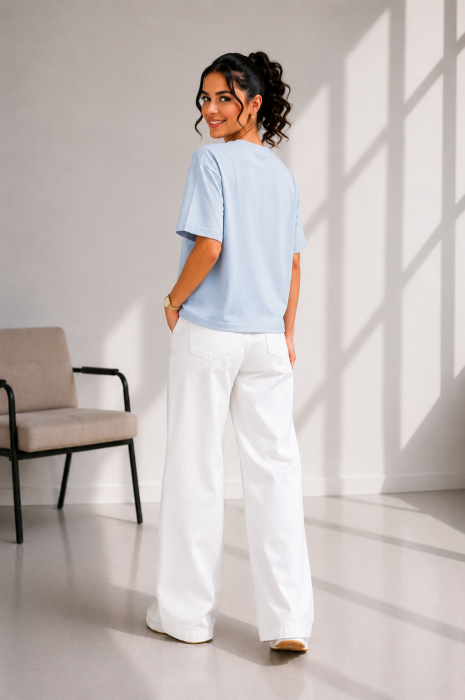 Tricou dama albastru deschis cu imprimeu HELLO BEAUTY [4]
