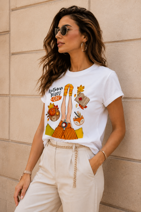 Tricou dama casual alb - Autumn Mood ON - Bumbac Organic [3]