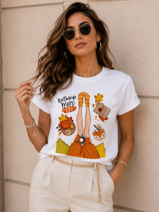 Tricou dama casual alb - Autumn Mood ON - Bumbac Organic [2]