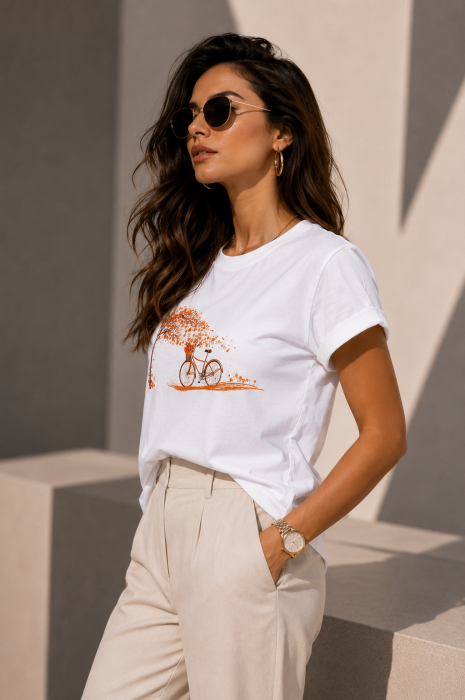 Tricou dama casual alb - Autumn Ride - Bumbac Organic [3]