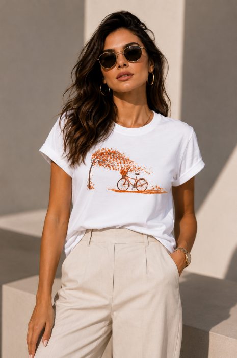 Tricou dama casual alb - Autumn Ride - Bumbac Organic [2]
