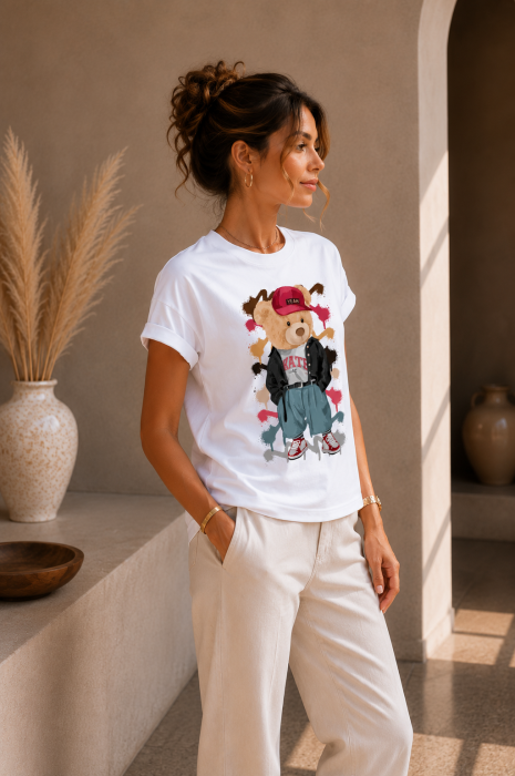 Tricou dama casual alb - Hip Bear - Bumbac Organic [3]