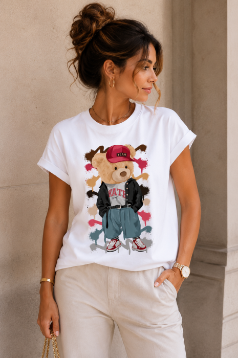 Tricou dama casual alb - Hip Bear - Bumbac Organic [2]