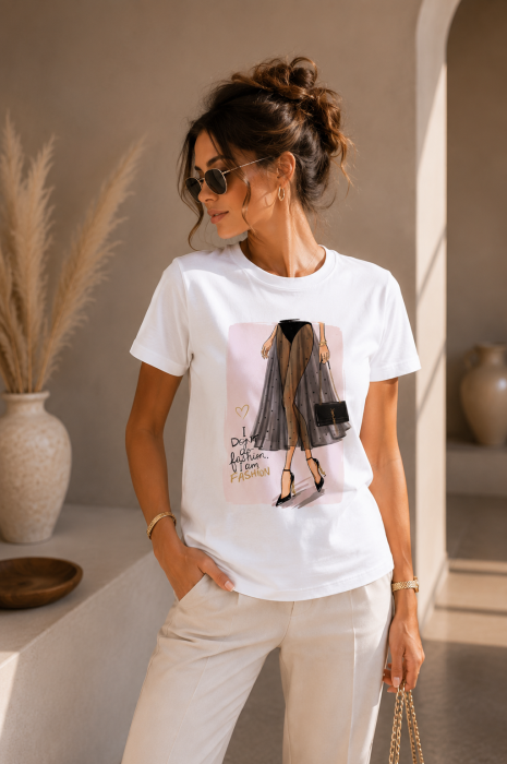 Tricou dama casual alb - I Am Fashion - Bumbac Organic [2]