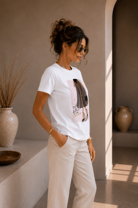 Tricou dama casual alb - I Am Fashion - Bumbac Organic [3]