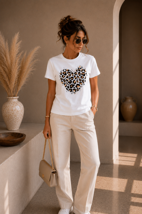 Tricou dama casual alb - Leopard Heart - Bumbac Organic [2]