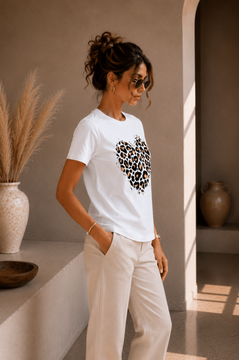 Tricou dama casual alb - Leopard Heart - Bumbac Organic [3]