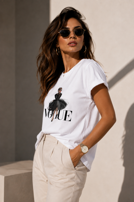 Tricou dama casual alb - Vogue - Bumbac Organic [2]