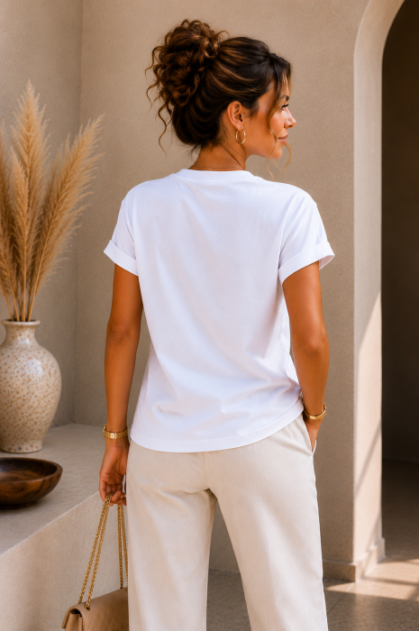 Tricou dama casual alb - Welcome To Paris - Bumbac Organic [4]