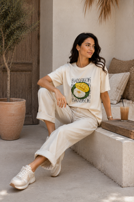 Tricou dama crem cu imprimeu BANGKOK [3]