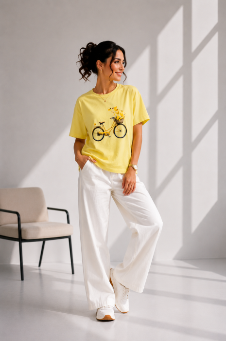 Tricou dama galben cu imprimeu bicicleta galbena [2]