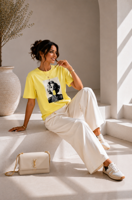 Tricou dama galben cu imprimeu fata cu inghetata galbena [3]