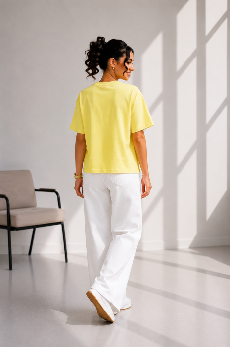 Tricou dama galben cu imprimeu HELLO BEAUTY [4]